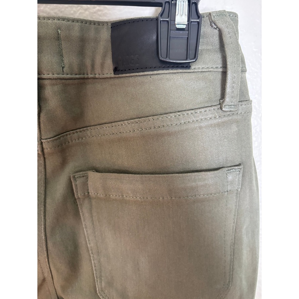 Paige Jolie Coated Ivy Green Cargo Jeans Womens 23 Utility Grunge Slim Straight - Picture 7 of 8